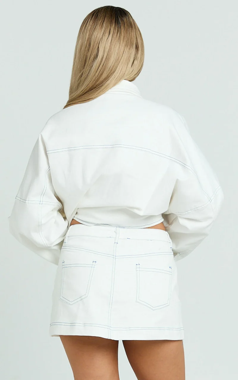 Richelle Skort - Mid Waisted Mini Skirt With Contrast Stitch Detail in Off White