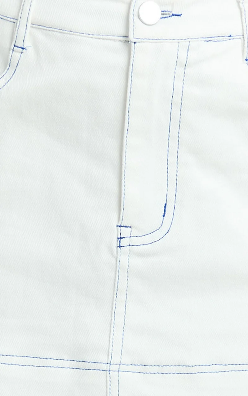 Richelle Skort - Mid Waisted Mini Skirt With Contrast Stitch Detail in Off White