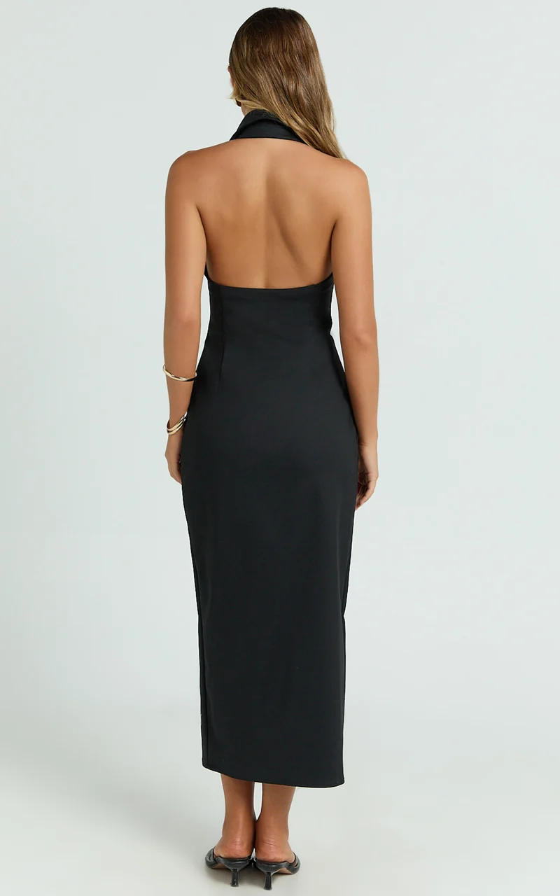 Lillibelle Midi Dress - Collared Button Down Bodycon Dress in Black