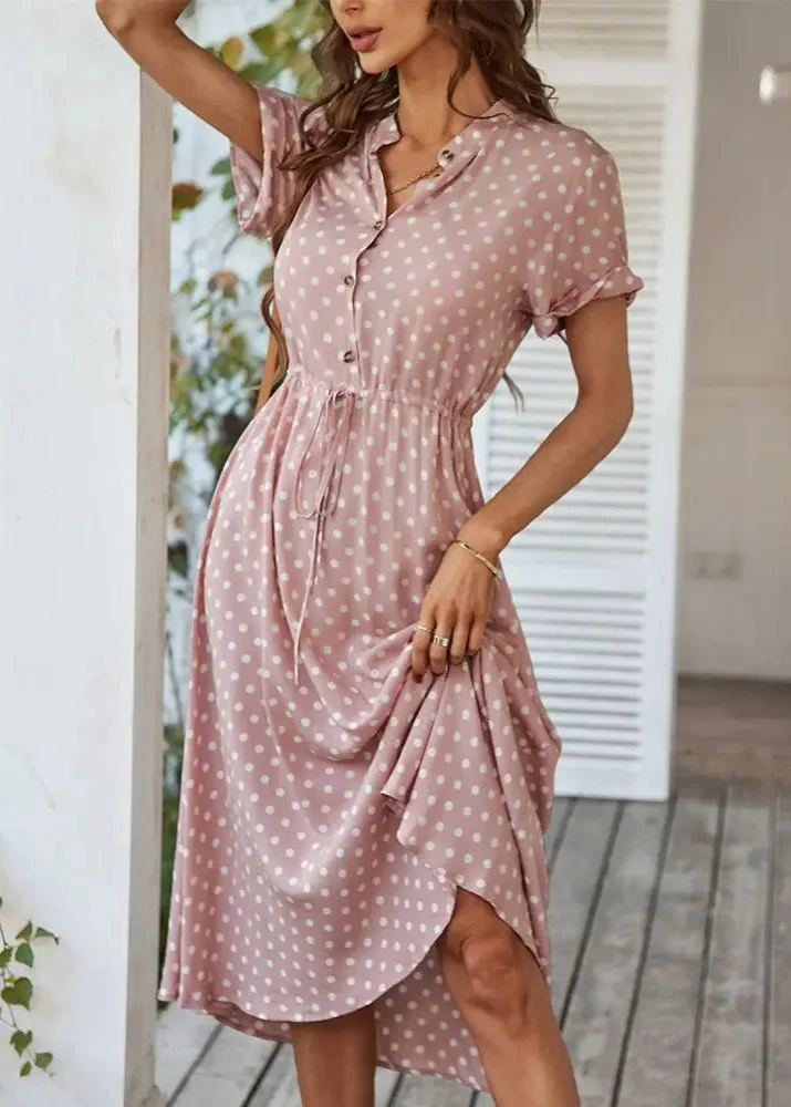 Robe a pois mi longue rose