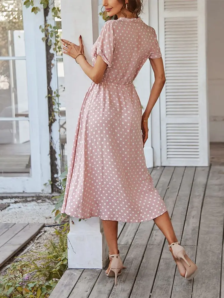 Robe a pois mi longue rose