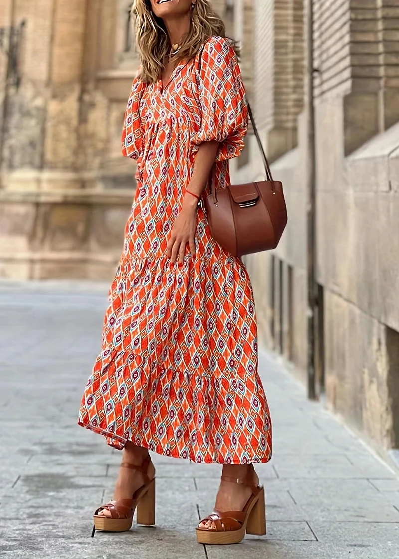 Robe Orange Longue Boheme
