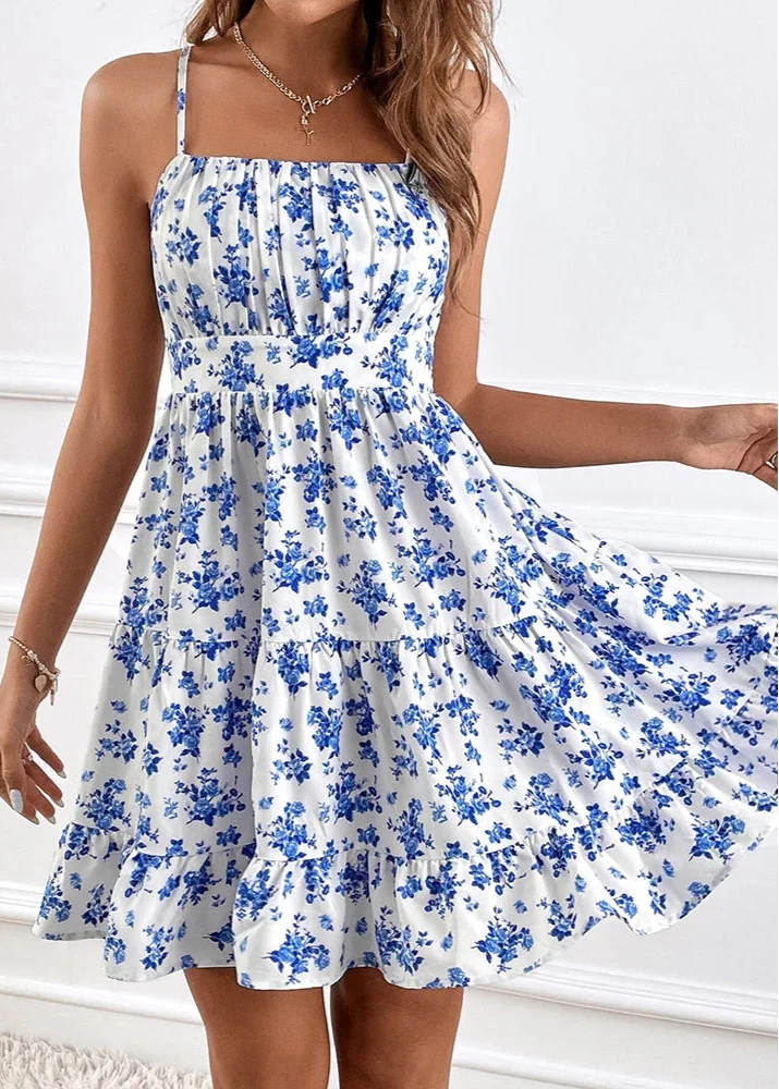 Robe A Volants Fluide Bleue
