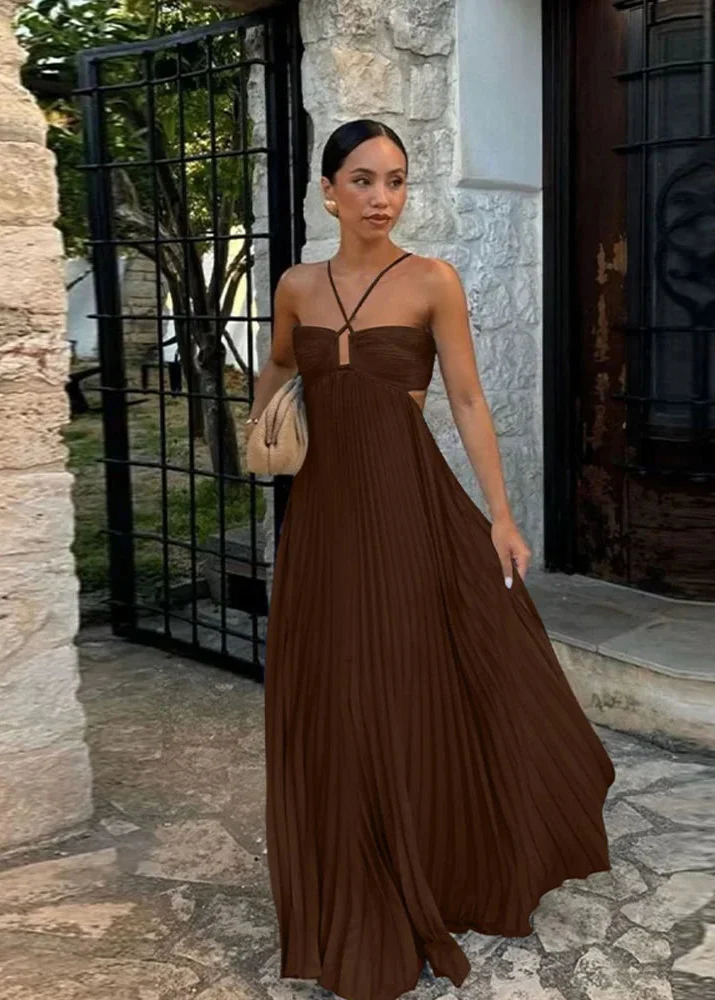 Robe Longue Satin Marron
