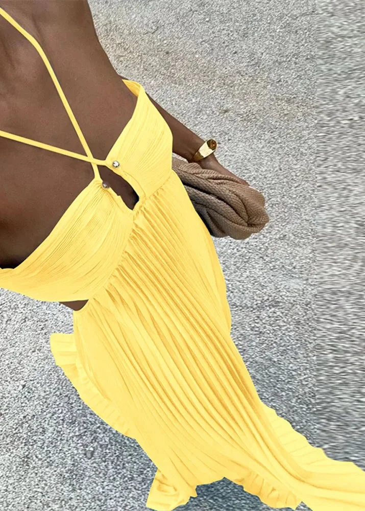 Robe Longue Satin Jaune