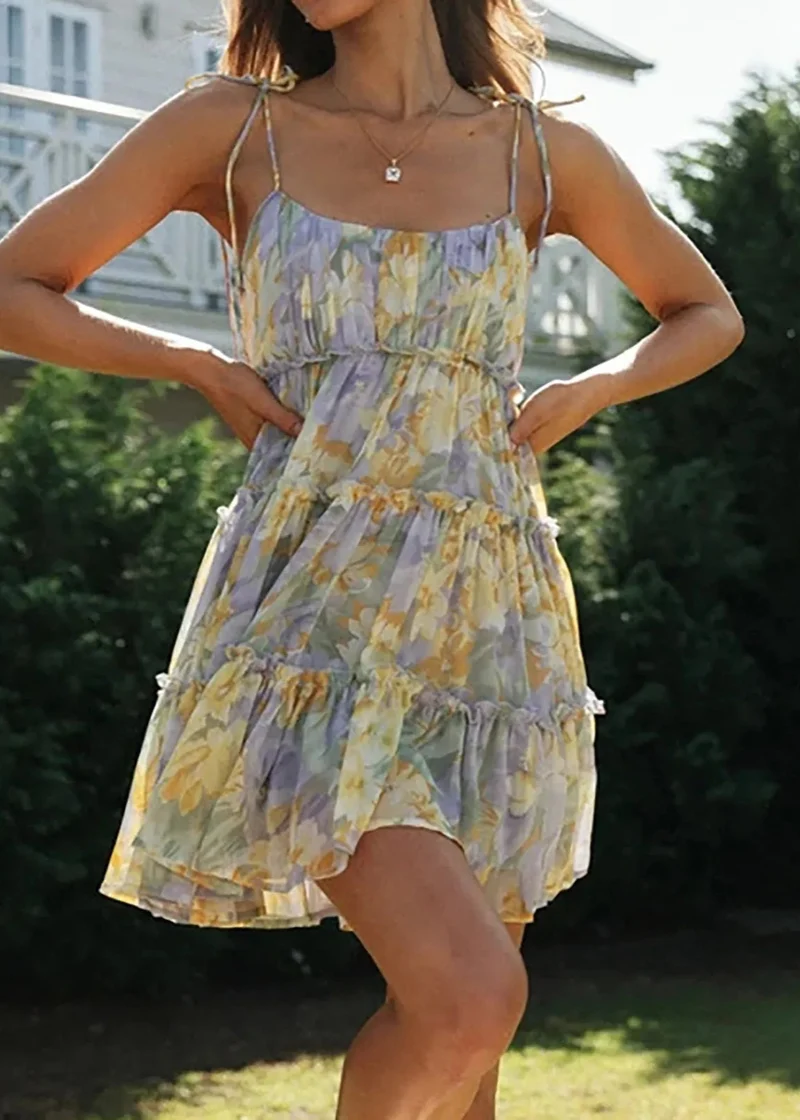 Robe Mousseline a Volants Courte