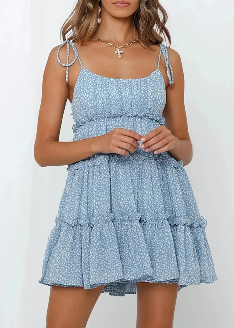 Robe Mousseline Bleue Courte