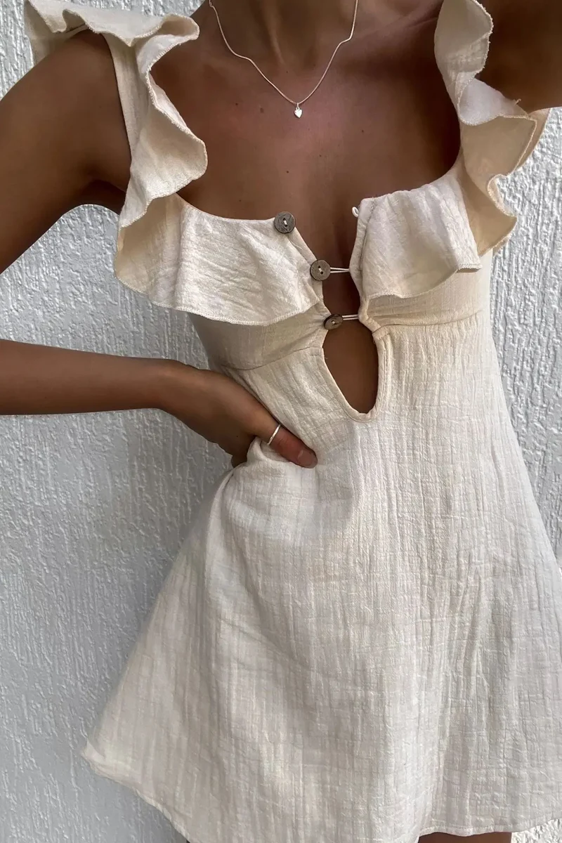 Robe Mini a Volants Beige