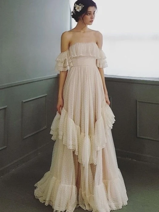 Robe de mariée bohème vintage à pois