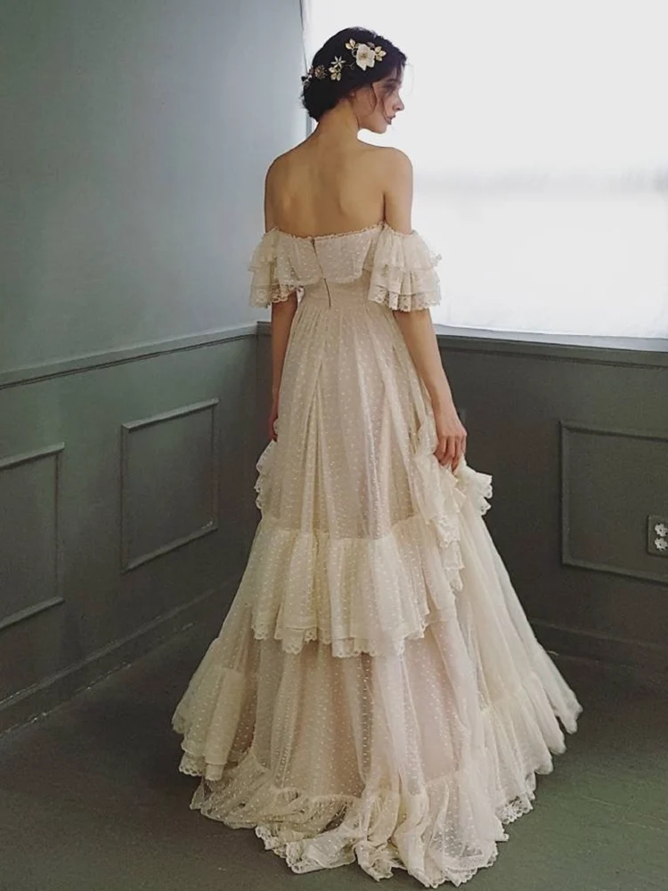 Robe de mariée bohème vintage à pois