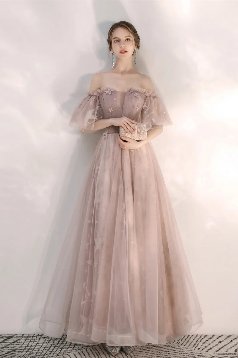 Robe de bal longue beige fée fluide