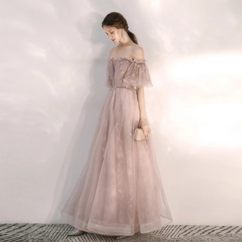 Robe de bal longue beige fée fluide