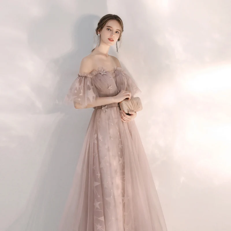 Robe de bal longue beige fée fluide