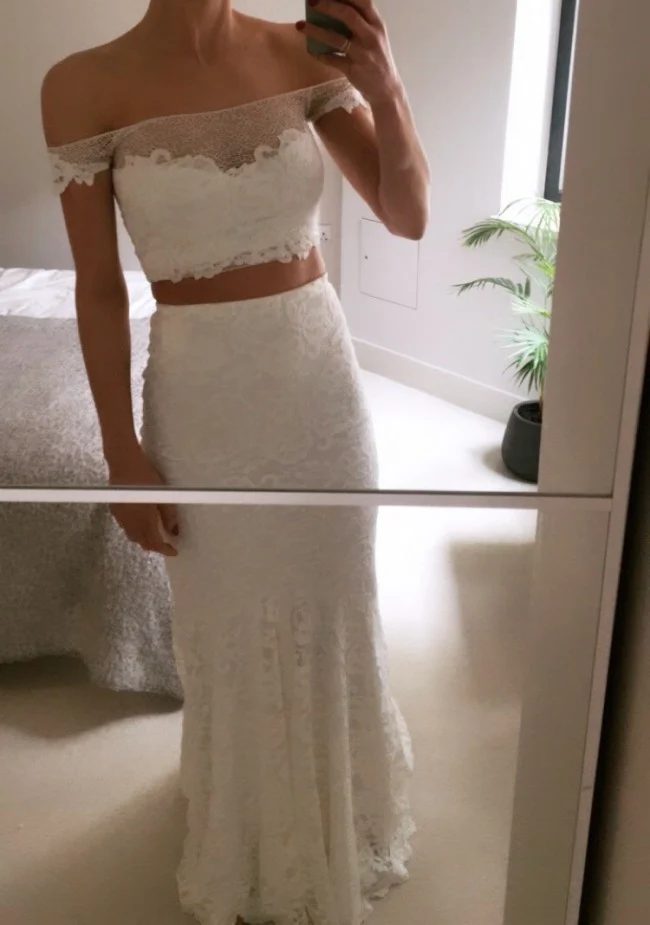 Robe de mariée fourreau en dentelle deux pièces Boho