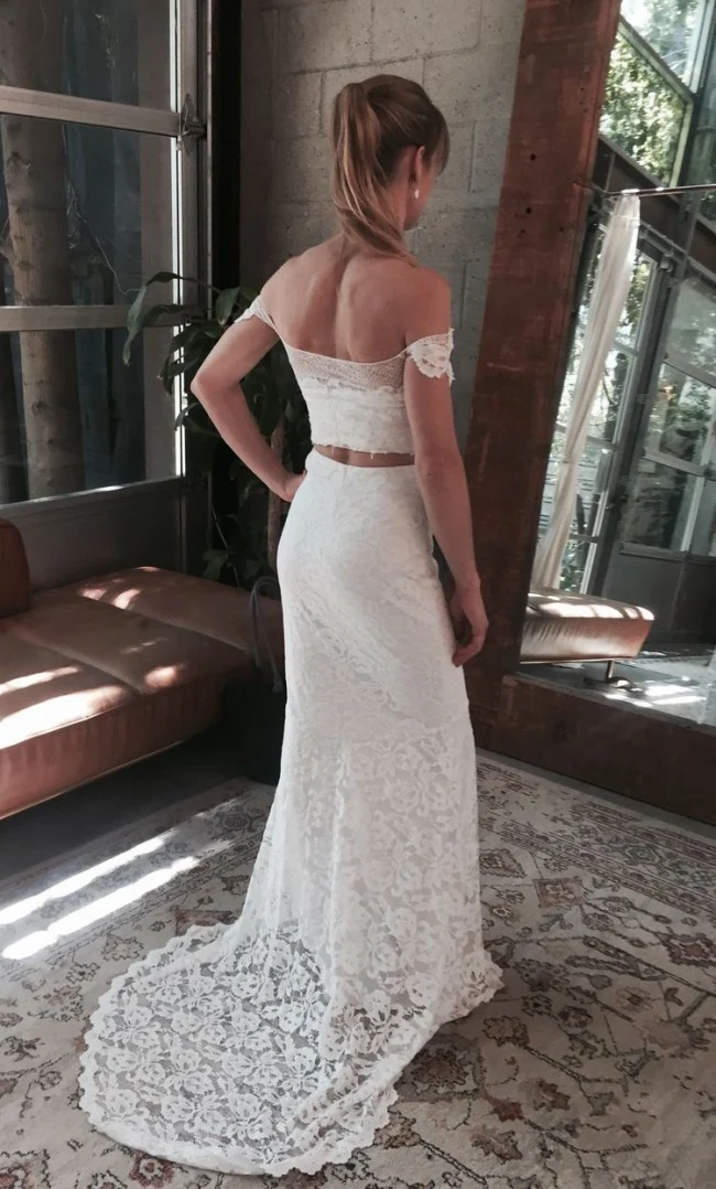 Robe de mariée fourreau en dentelle deux pièces Boho