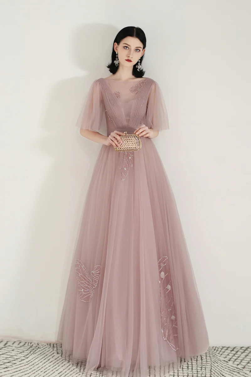 Robe de bal longue et fluide unique Dusty Rose