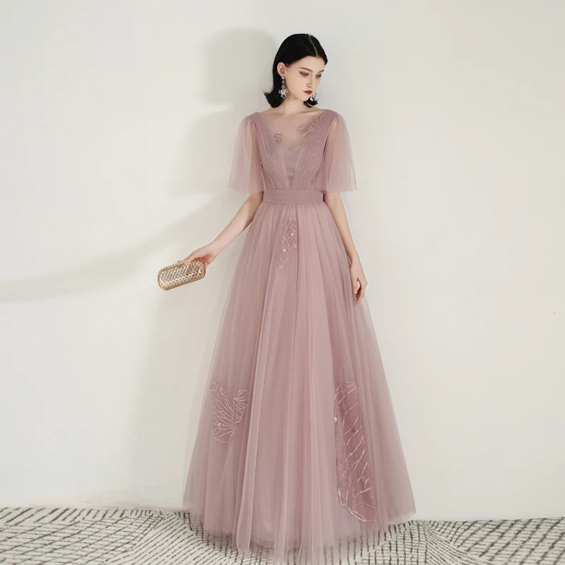 Robe de bal longue et fluide unique Dusty Rose