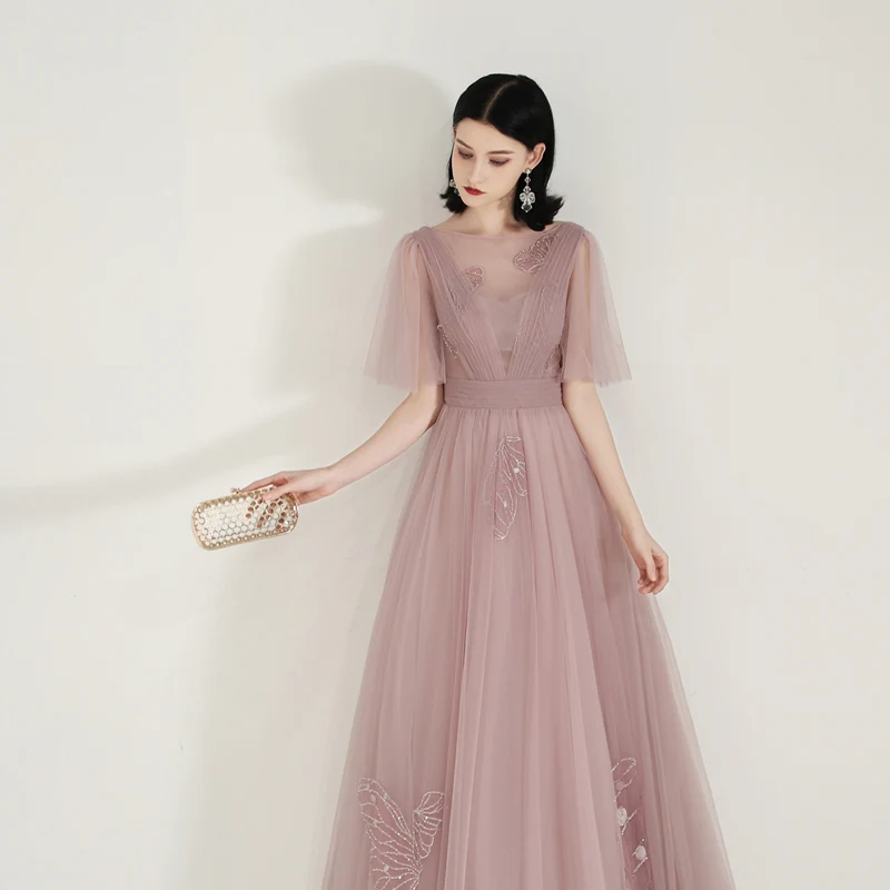 Robe de bal longue et fluide unique Dusty Rose