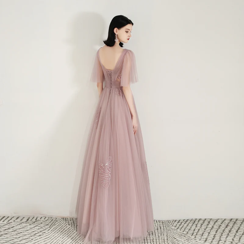 Robe de bal longue et fluide unique Dusty Rose
