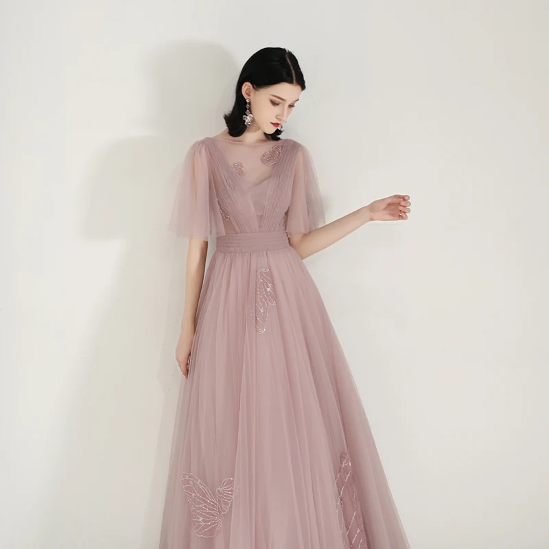 Robe de bal longue et fluide unique Dusty Rose