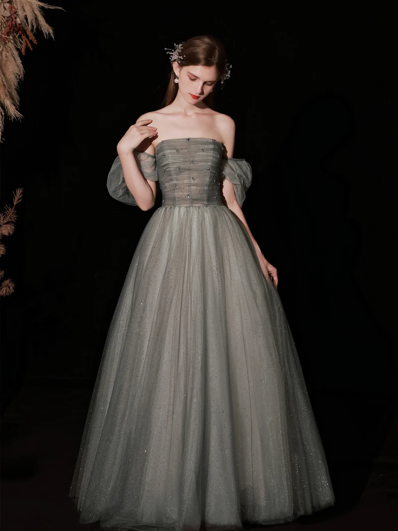 Robe de bal princesse gris foncé à paillettes