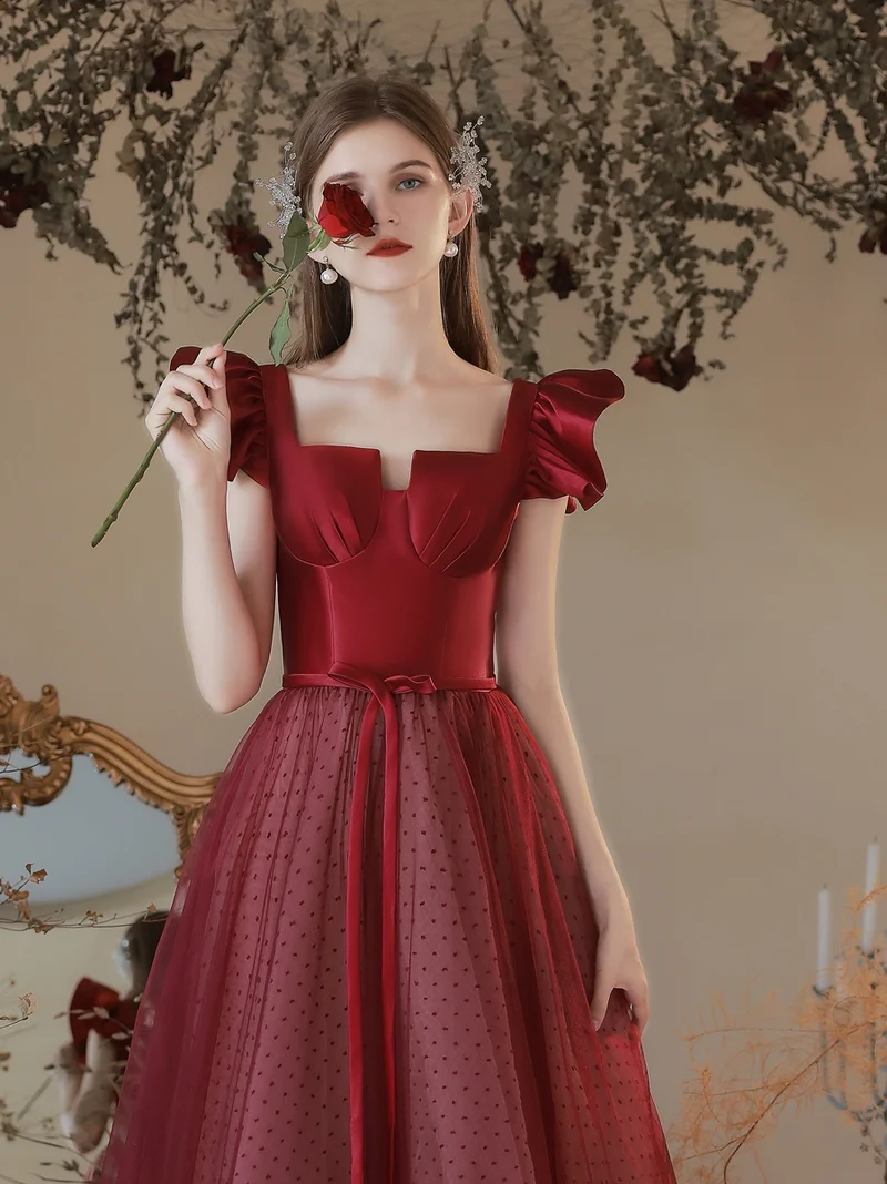 Robe de bal princesse marron à pois