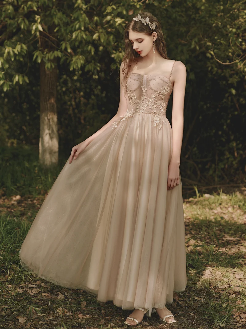 Robe de bal fluide champagne rustique robe de mariée longue