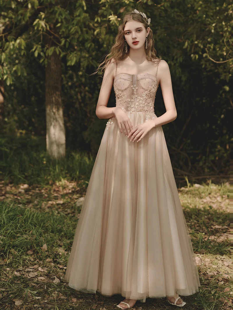 Robe de bal fluide champagne rustique robe de mariée longue