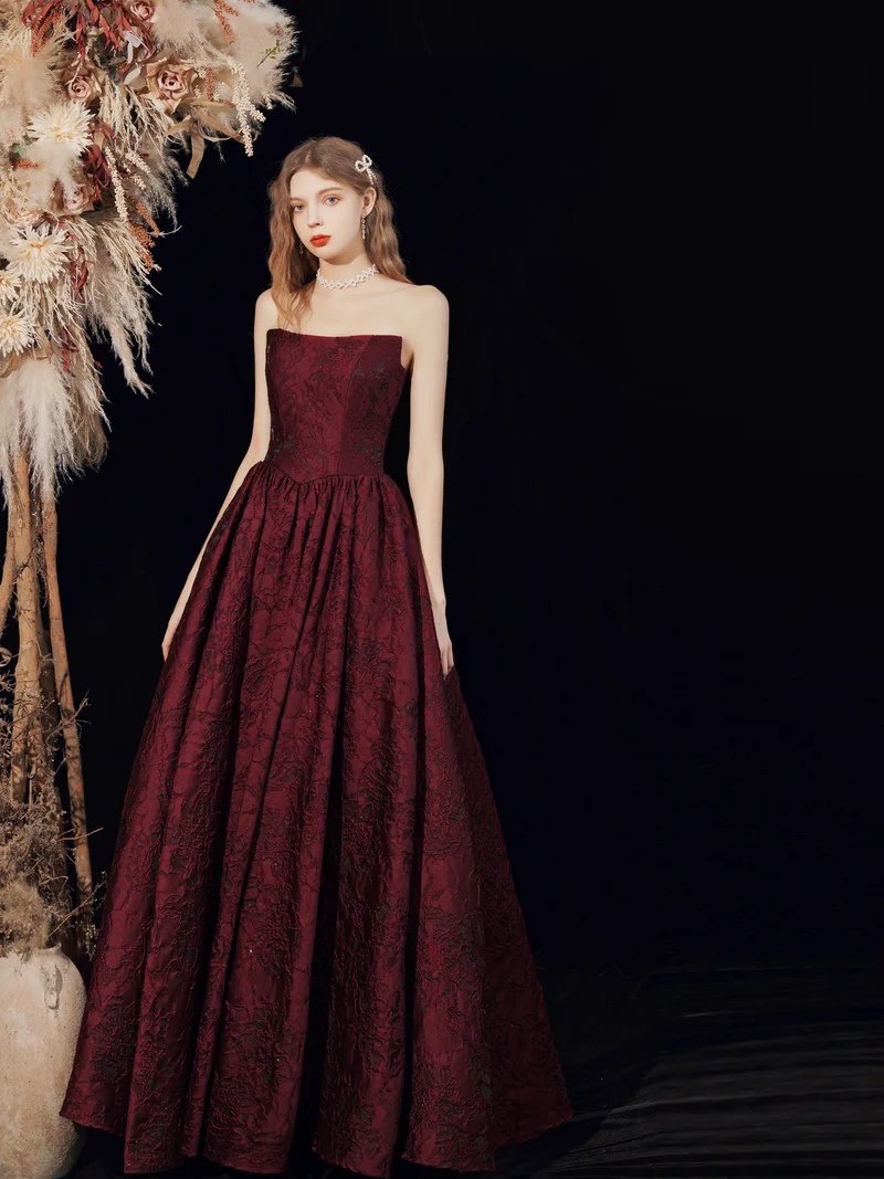 Robe de bal marron sans bretelles, robe formelle