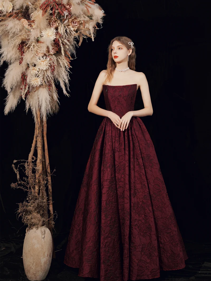 Robe de bal marron sans bretelles, robe formelle