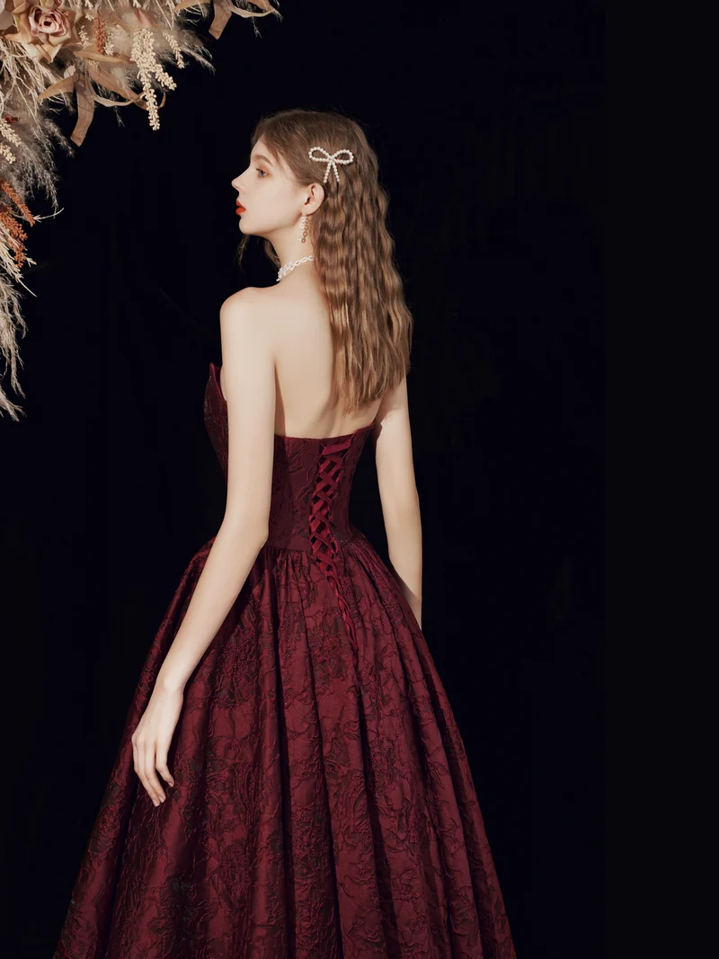 Robe de bal marron sans bretelles, robe formelle