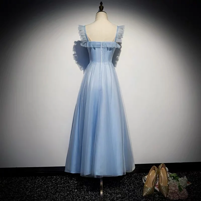 Robe de bal en tulle bleu clair longueur cheville