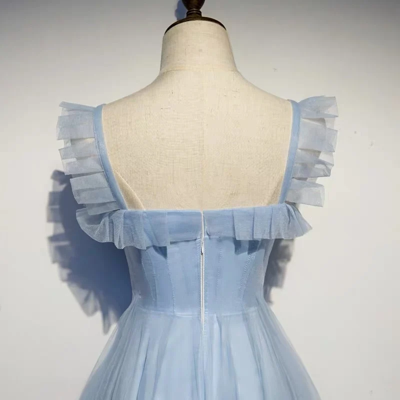 Robe de bal en tulle bleu clair longueur cheville