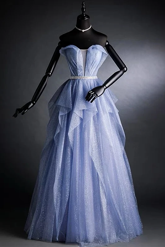 Robe de bal sans bretelles lavande scintillante