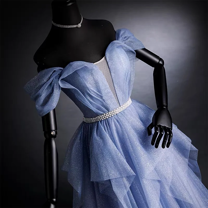 Robe de bal sans bretelles lavande scintillante