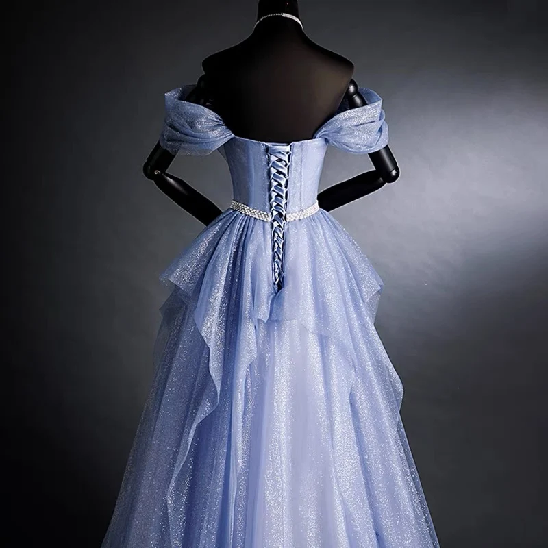 Robe de bal sans bretelles lavande scintillante
