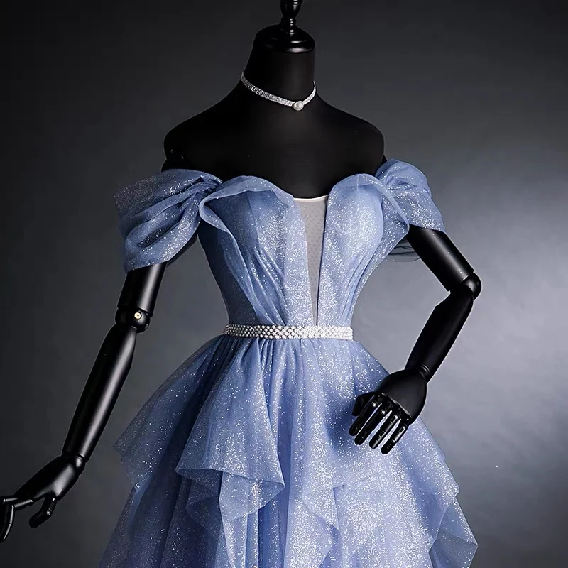 Robe de bal sans bretelles lavande scintillante