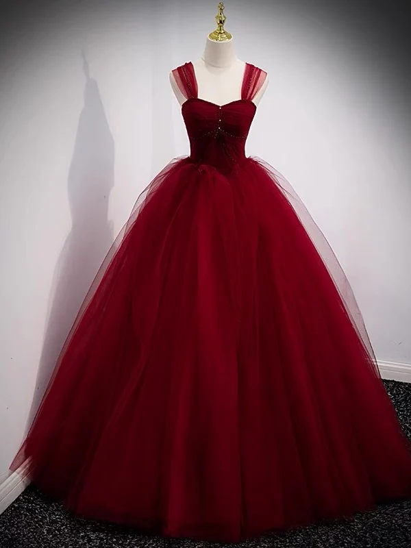 Robe de conte de fées en tulle bordeaux pour 16 ans, robe de bal pour bal de fin d'année
