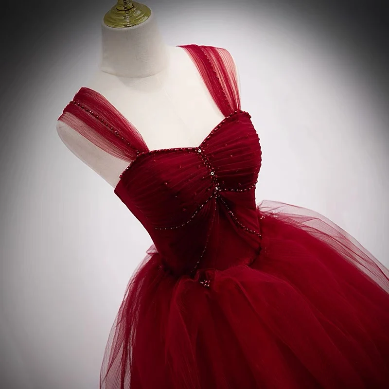 Robe de conte de fées en tulle bordeaux pour 16 ans, robe de bal pour bal de fin d'année
