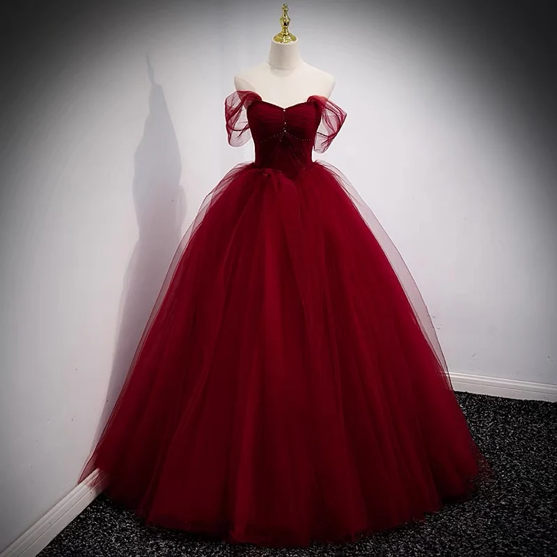 Robe de conte de fées en tulle bordeaux pour 16 ans, robe de bal pour bal de fin d'année