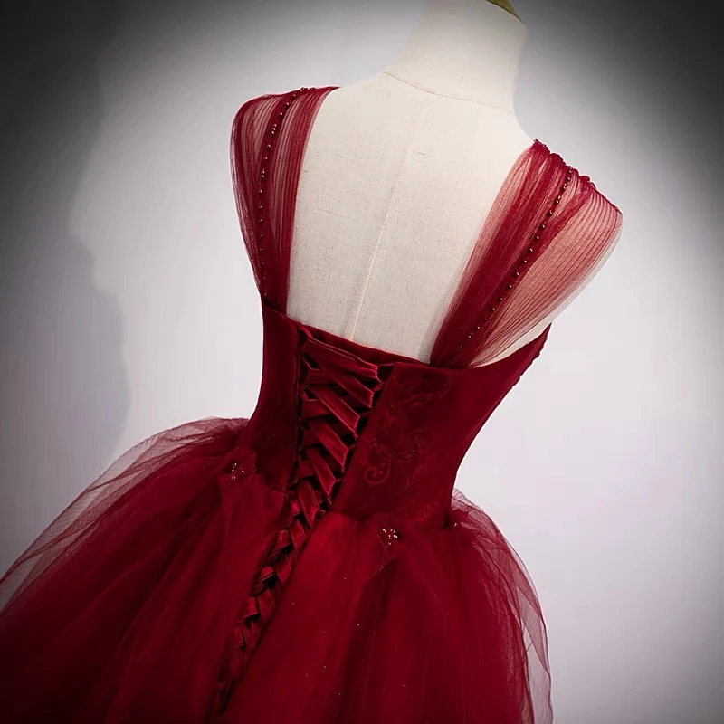 Robe de conte de fées en tulle bordeaux pour 16 ans, robe de bal pour bal de fin d'année