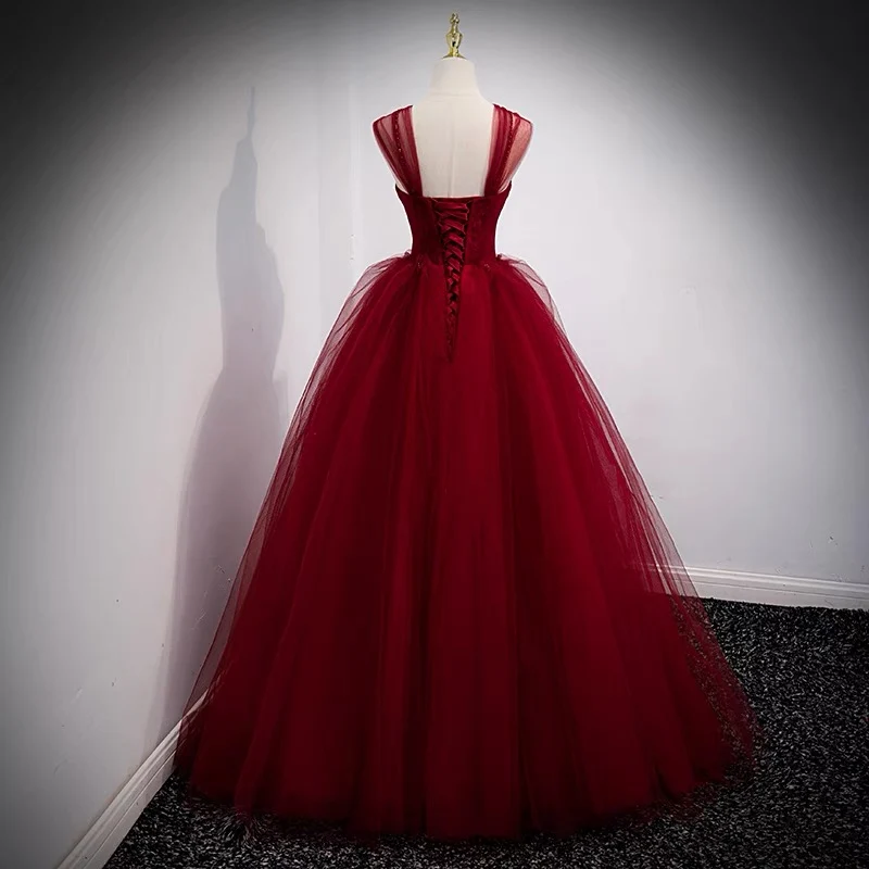 Robe de conte de fées en tulle bordeaux pour 16 ans, robe de bal pour bal de fin d'année
