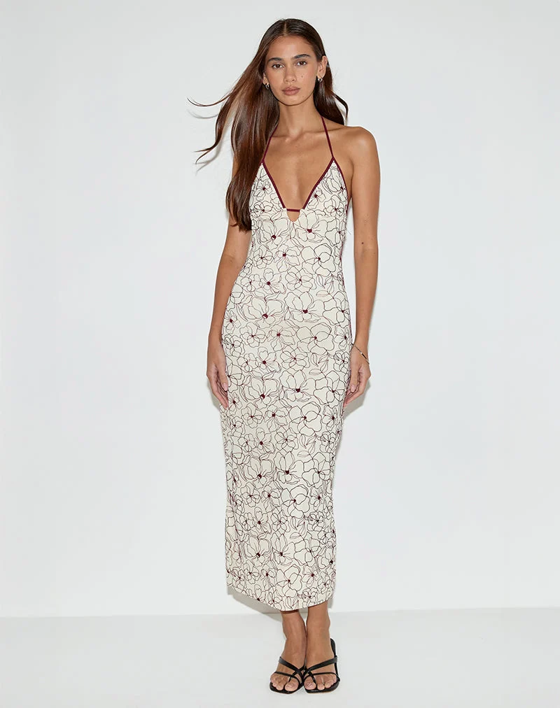 Druvish Midi Dress in Line Flower Cream