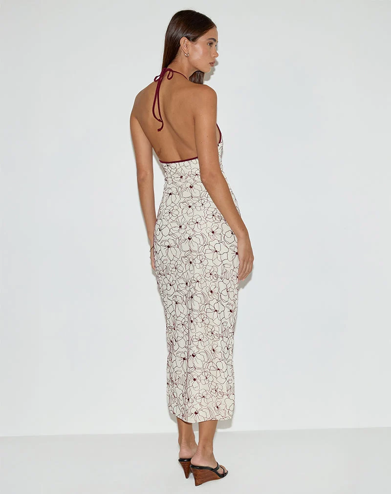 Druvish Midi Dress in Line Flower Cream