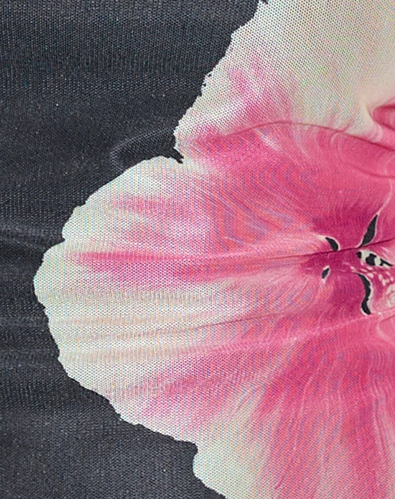 Arira Halterneck Top in Black with Pink Watercolour Flower (Top dos nu en noir avec fleur aquarelle rose)
