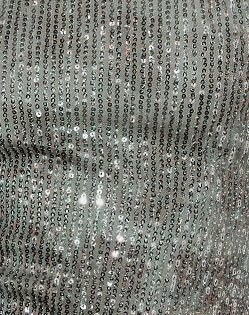 Argeila Halter Top in Green and Grey Sequin (Top dos nu en vert et paillettes grises)