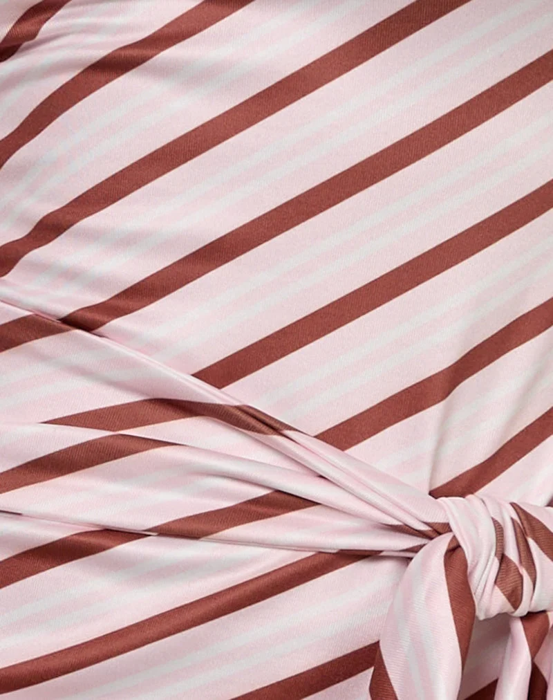 Uberta - Top asymétrique à nouer, à rayures diagonales, rose