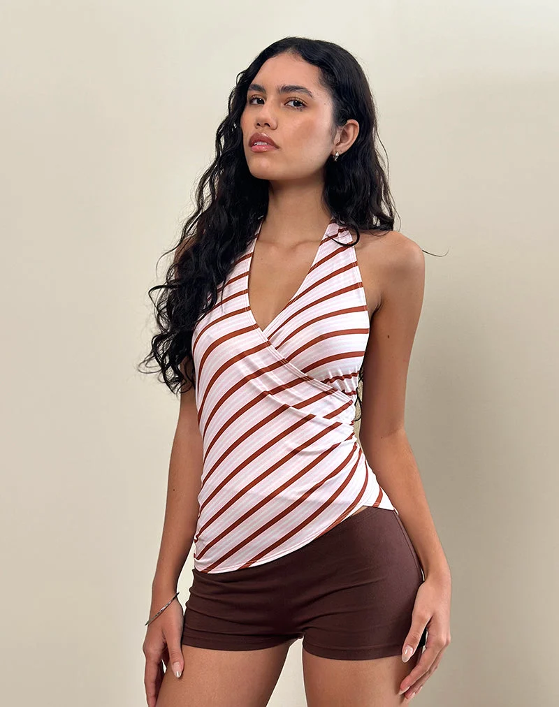 Fayez Top in Slinky Diagonal Stripe Pink