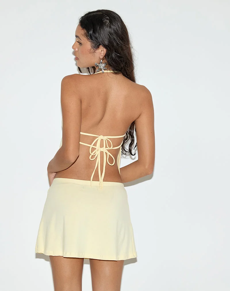 Kins Asymmetric Halterneck Top in Rayon Lemon
