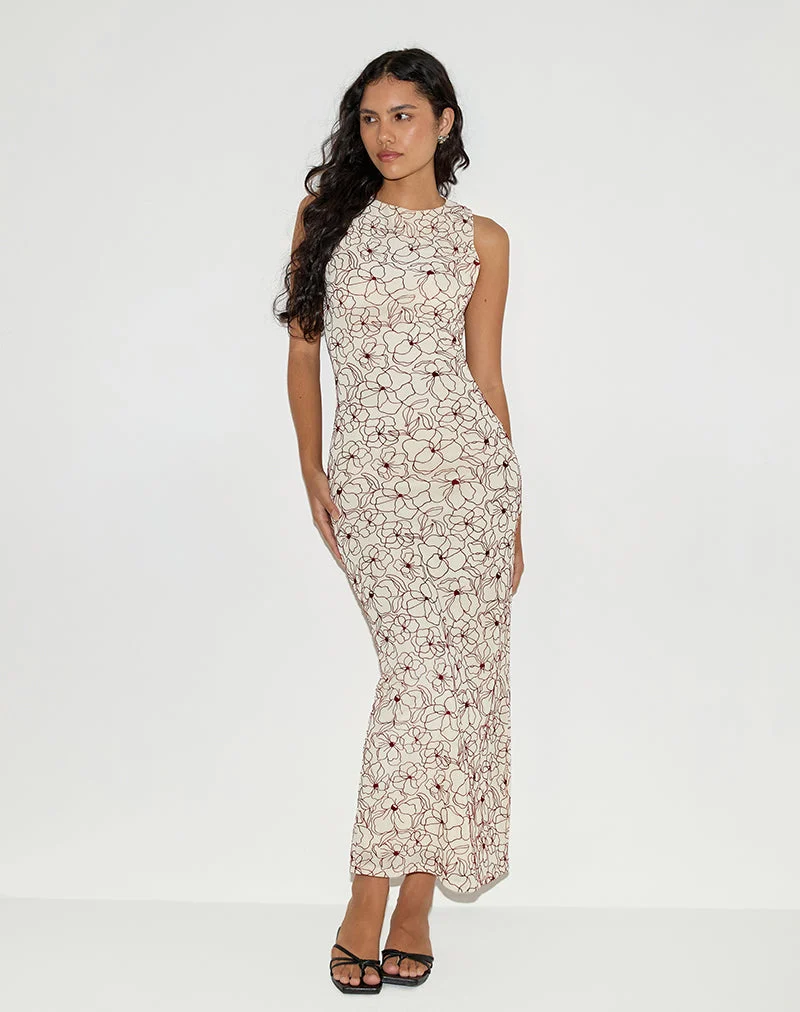 Hoover Maxi Dress in Line Flower Cream